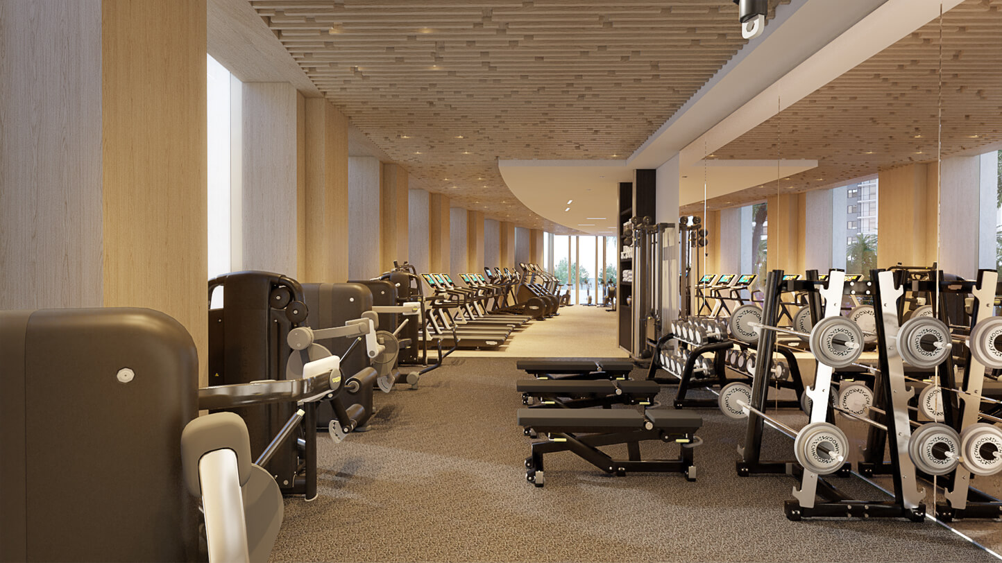 A render of the gym at Aurelia Residences