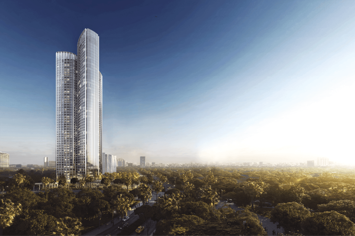 Facade of Aurelia Residences during daylight, showcasing its refined architectural design, elegant structure, and premium urban presence.
