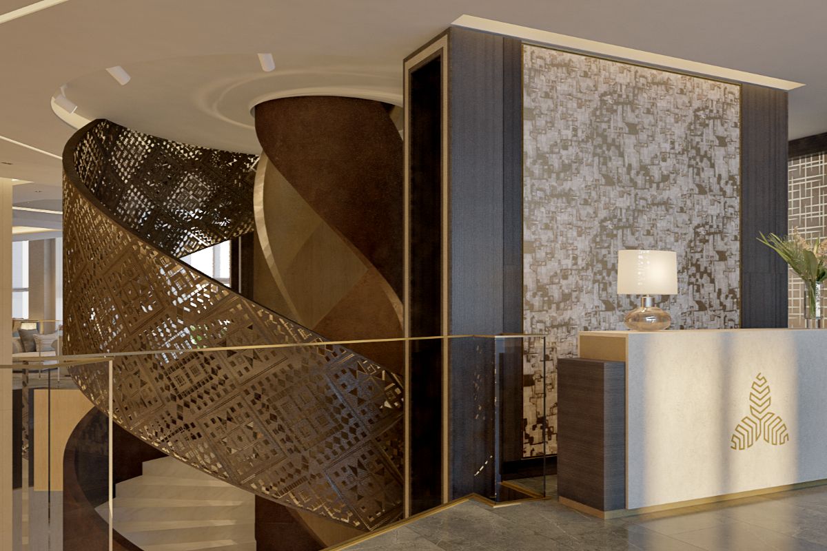 A render of the amenities lobby of Aurelia Residences