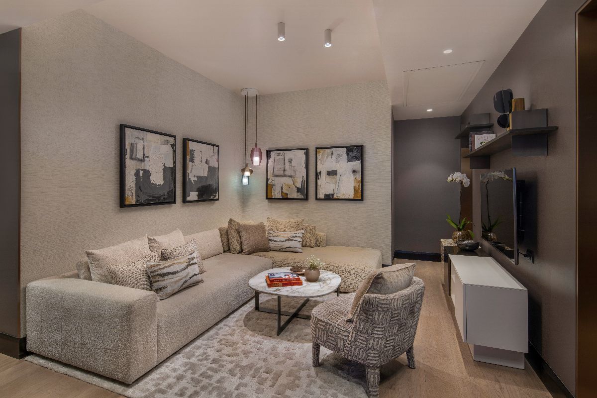 A render of the living space in Aureila Residences' 3-bedroom condo