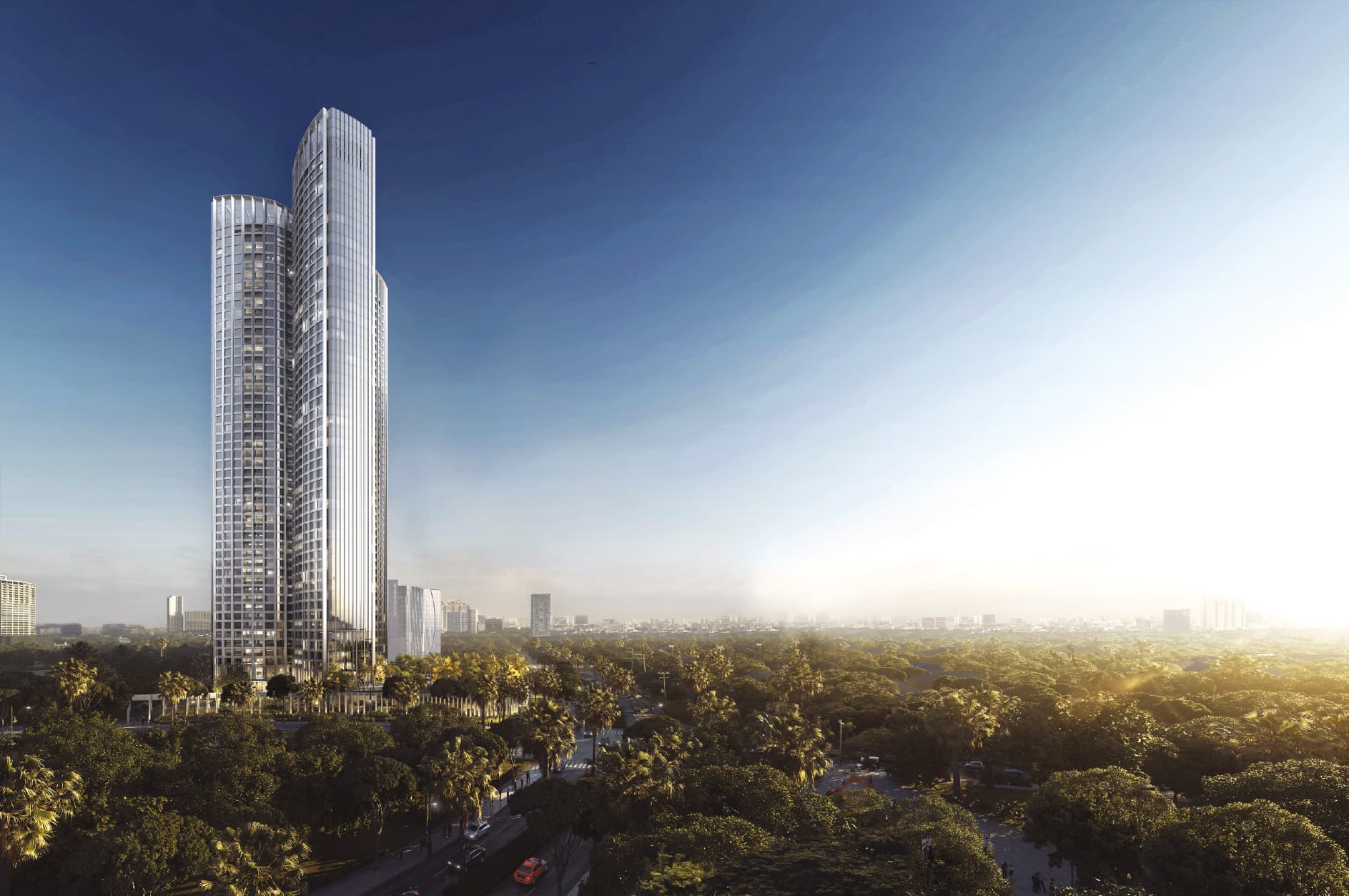 Aurelia Residences rising above a green cityscape in Bonifacio Global City, Taguig, during daytime
