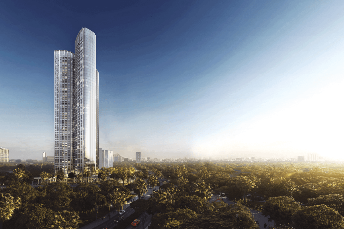 Aurelia Residences tower rising above lush greenery in Bonifacio Global City