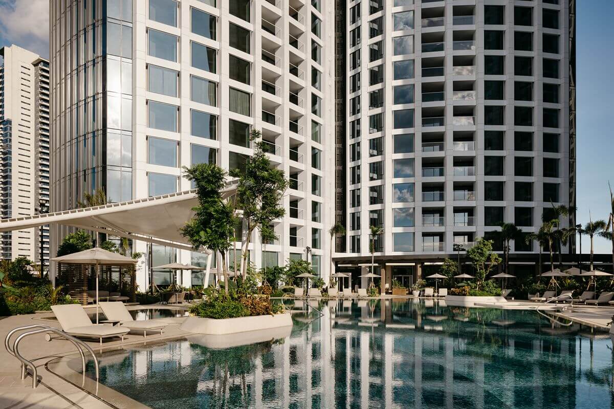 Resort-style swimming pool and landscaped outdoor amenities at Aurelia Residences
