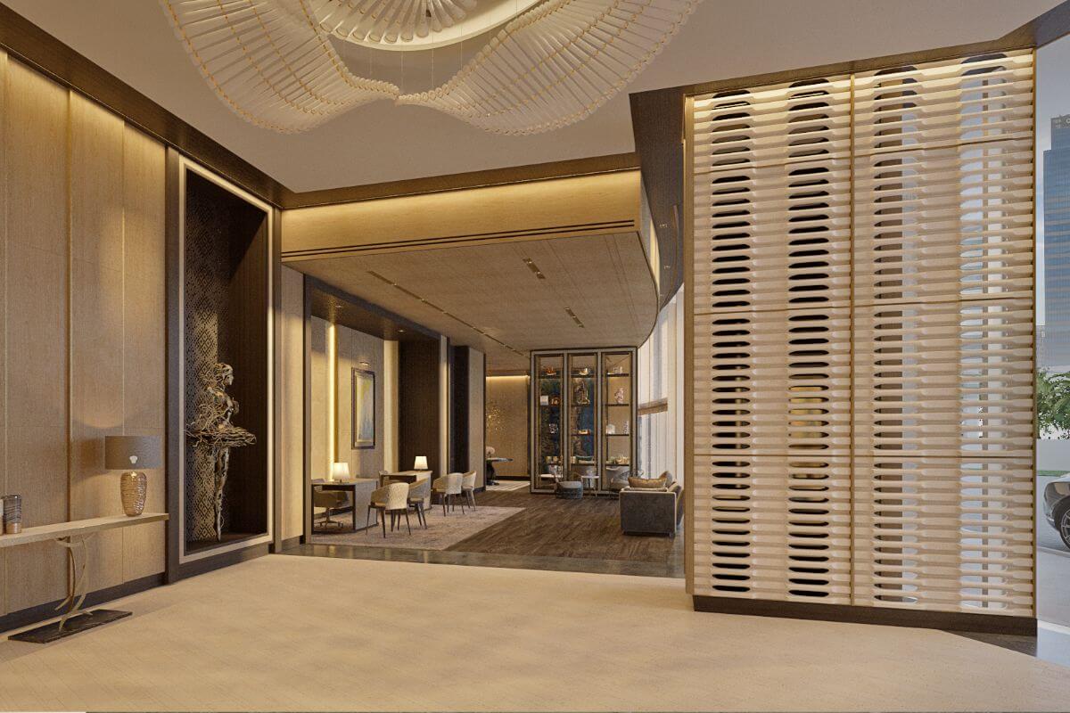 Ground floor view of Aurelia Residences, showcasing its elegant architectural design, premium entrance area, and sophisticated residential ambiance.